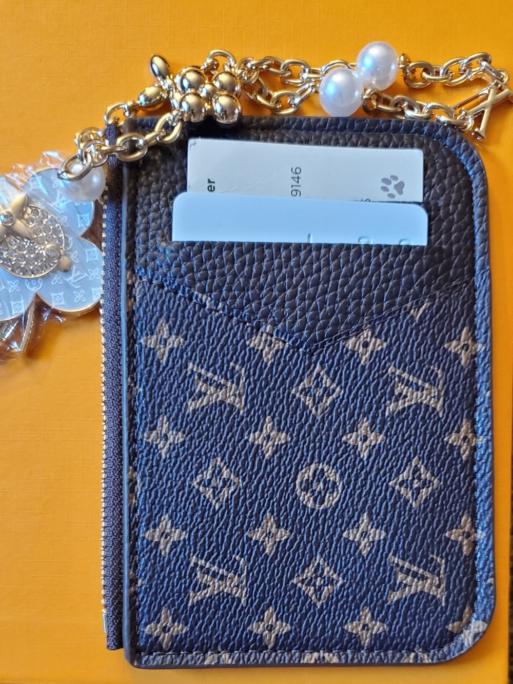 Card Holder with Gold Chain And Charm